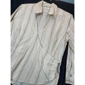 Cato Wrap Top Womens L Tan Striped Side Button Western Prairie Career Academia
